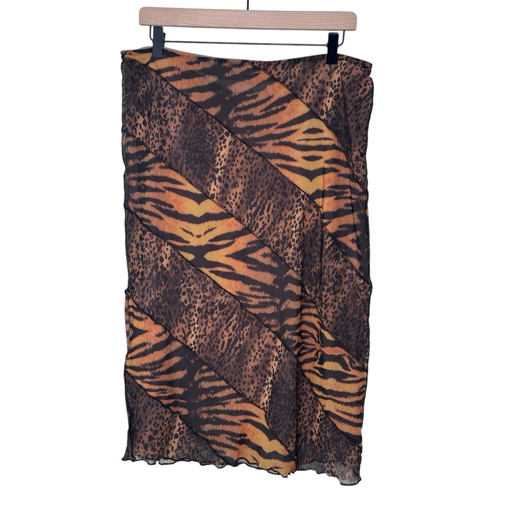 Urban Outfitters Mesh Midi Skirt Large Pencil Y2K Tiger Leopard Brown Black